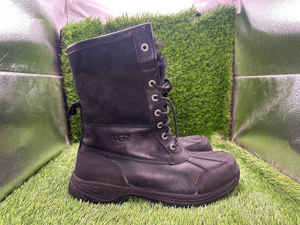 UGG Butte 5521 Snow Boot Men's 10 Black Leather Waterproof Winter Wool Lined